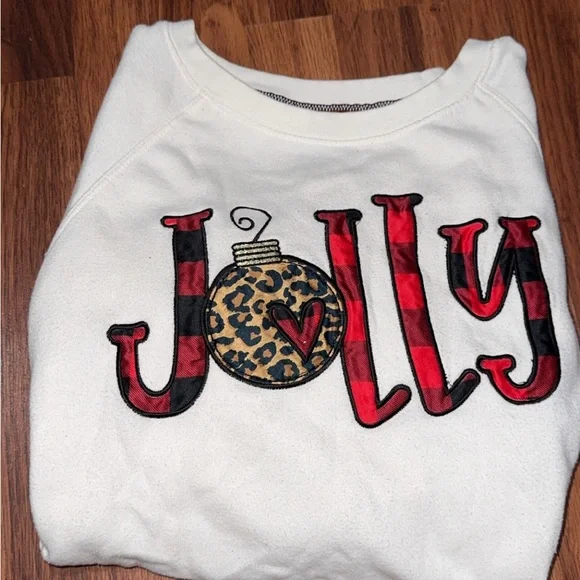 White Jolly Sweatshirt with Red and Leopard Print - Picture 1 of 2